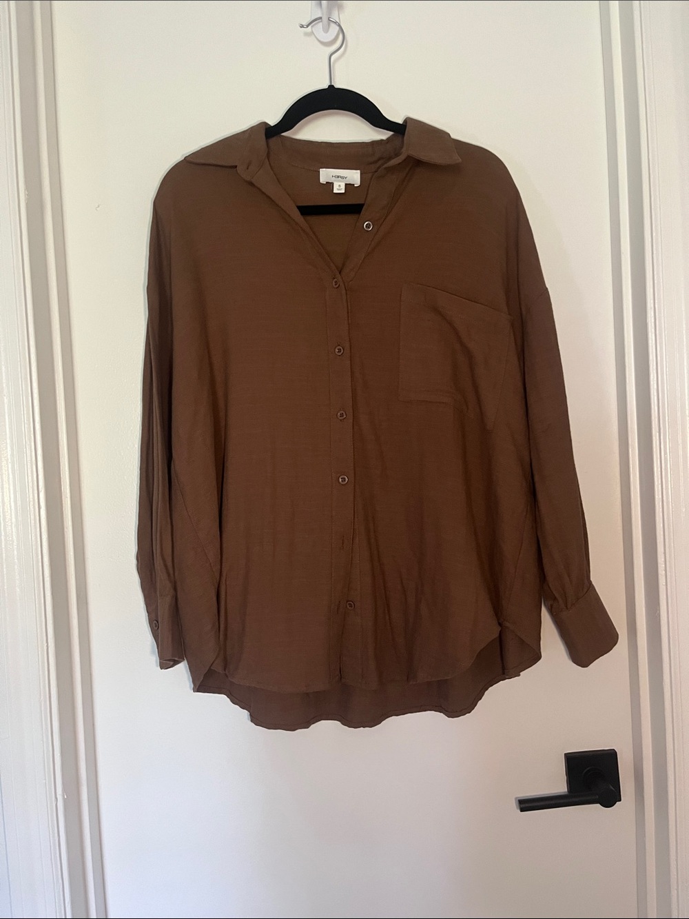 Hersy Brown Oversized Long Sleeve Button-Down Shirt Blouse - Size Small